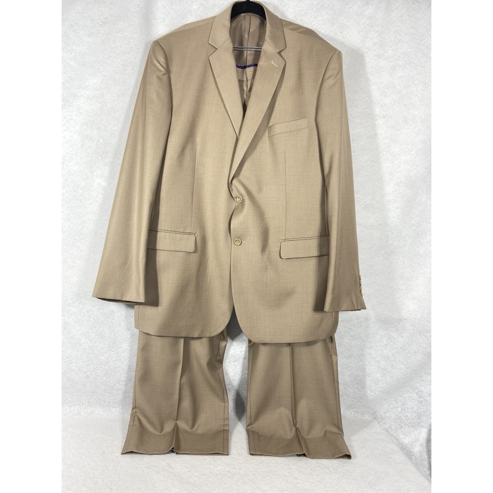 Vinci 2PC Pant Suit Men's 48L Beige Pants Flant Front Long Sleeves